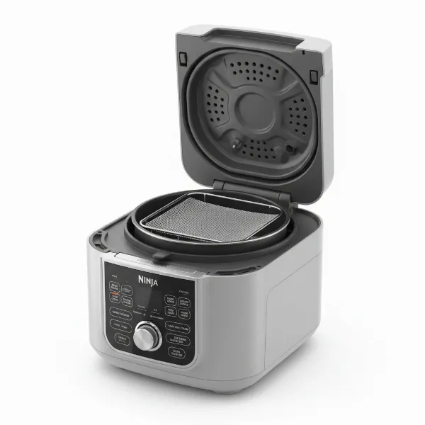 Ninja Speedi Rapid Cooker and Air Fryer with SmartLid open, showing cooking pot.