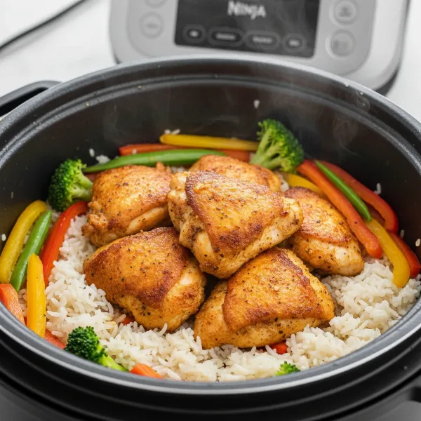 A complete "Speedi Meal" with chicken, rice, and vegetables cooked in one pot.