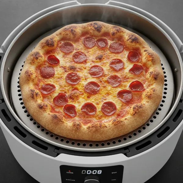 Typhur Dome Air Fryer interior cooking a 12-inch pizza in a single layer.